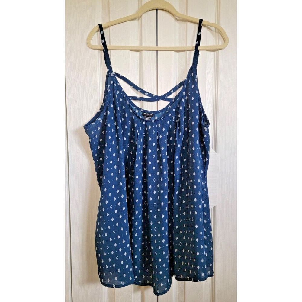 Torrid Plus Size 4 4x Navy Blue/White Criss-Cross Back Cami Tank Blouse
